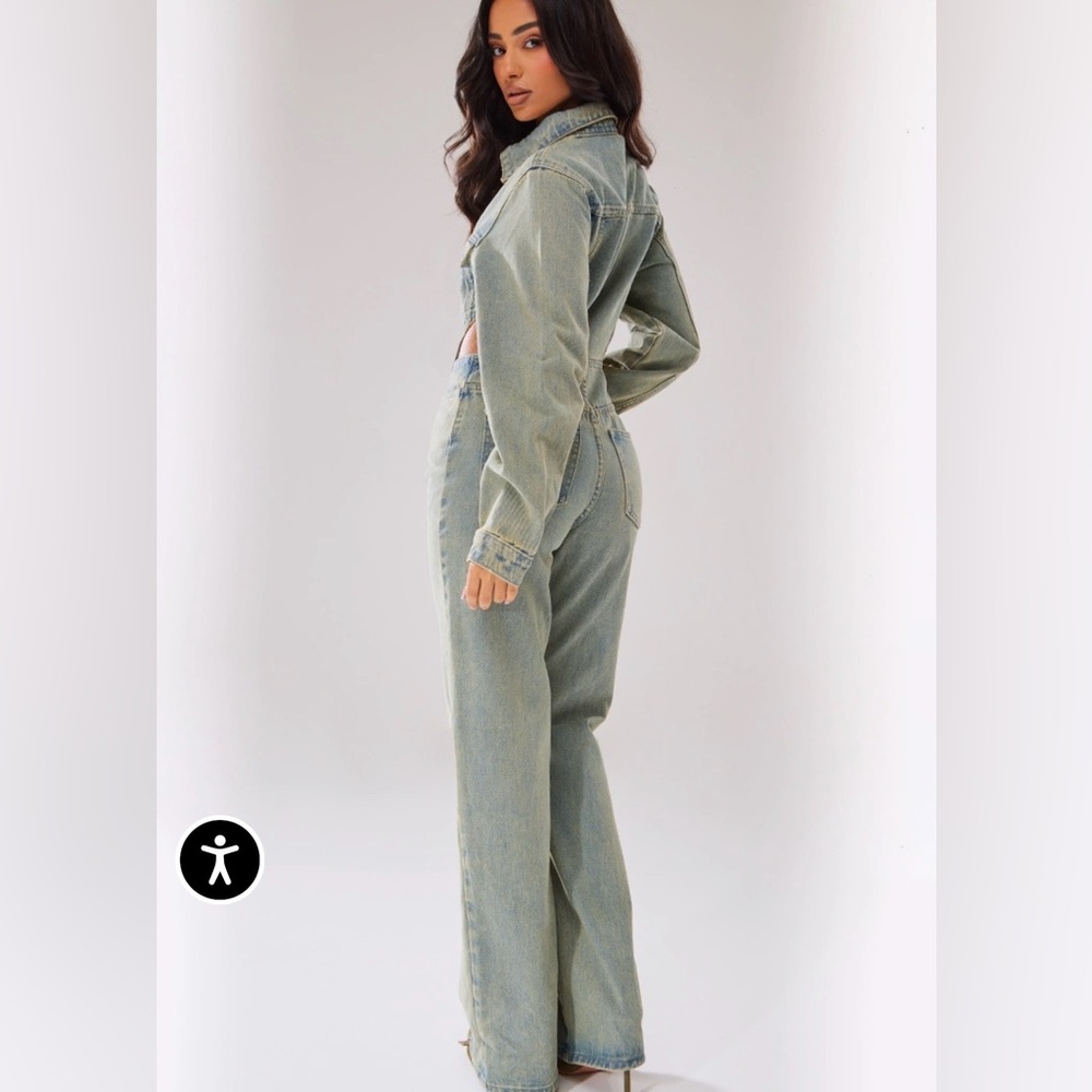 PrettyLittleThing Green Denim Jumpsuit - Picture 9 of 9